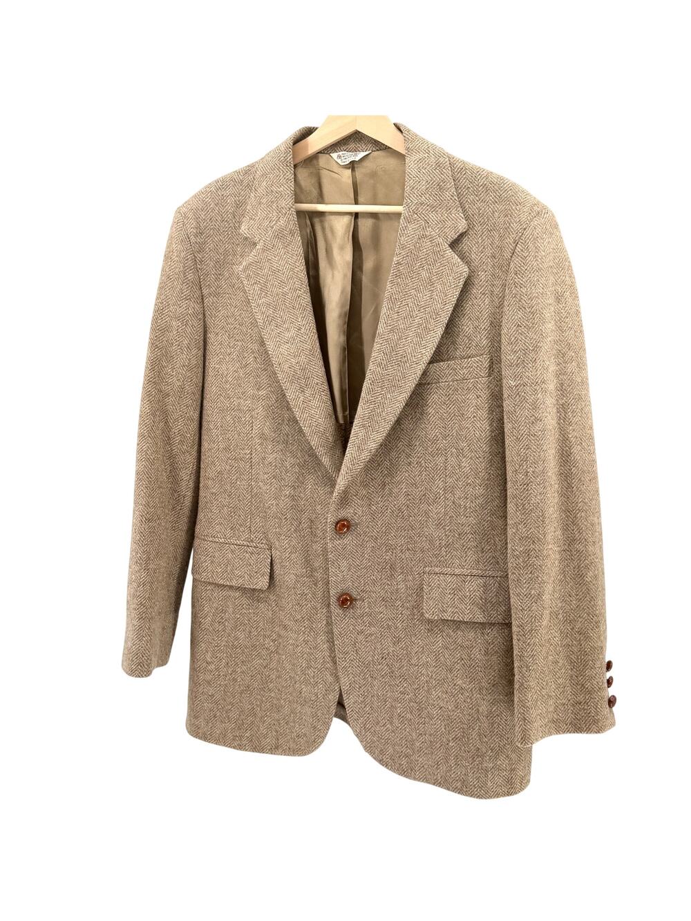 Vintage 80s Anderson Little Tan 100% Wool Herringbone Tweed Blazer Jacket